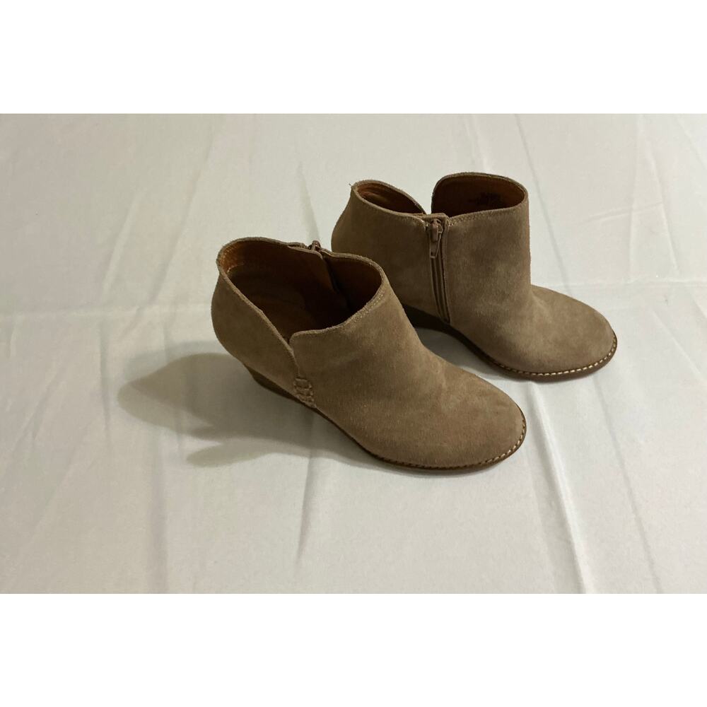 Lucky Brand Tan Suede Wedge Ankle Booties Size 8 Chic Boho